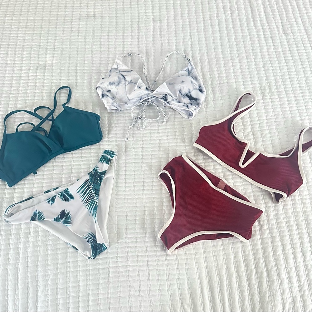 Swimsuit Bikini Lot - Teal, White, and Burgundy